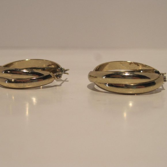 Gold Toned Earrings Crisscross Twist Latch Back Hoops For Pierced Ears - Picture 7 of 13